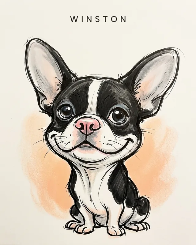 Winston the french bulldog, painted in the Caricature style
