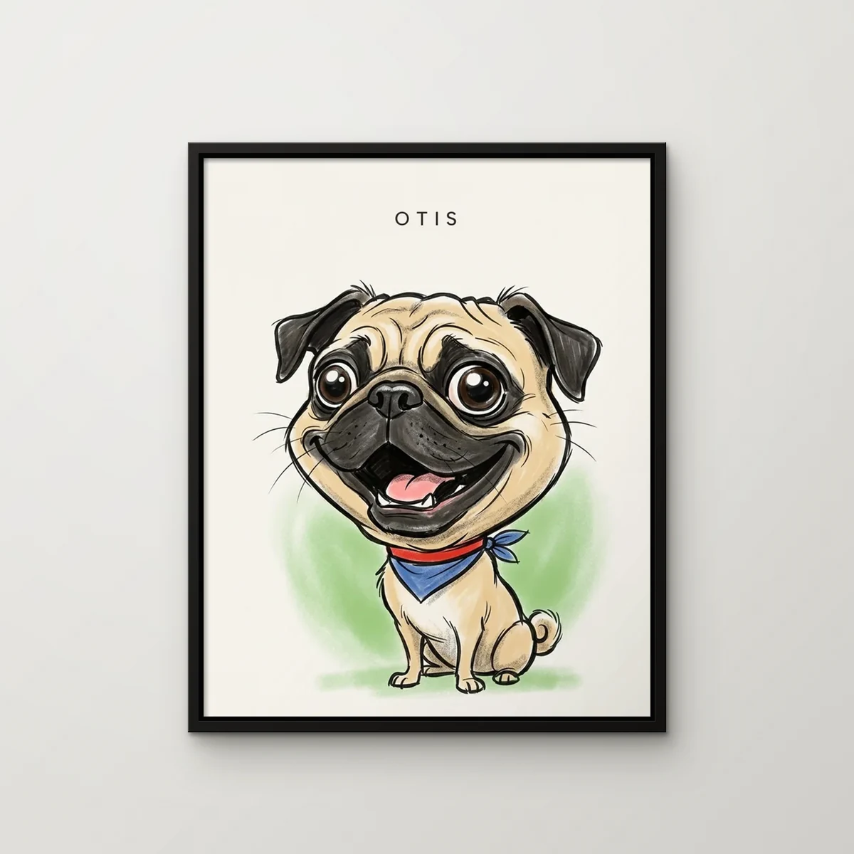 Otis the pug painted in the Caricature style