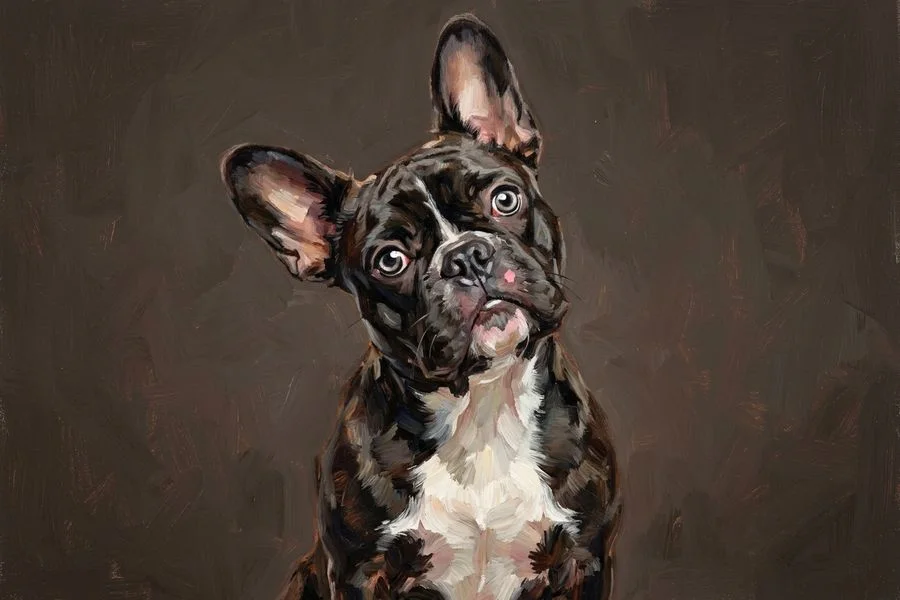 Winston the french bulldog, painted in the Curiosity style