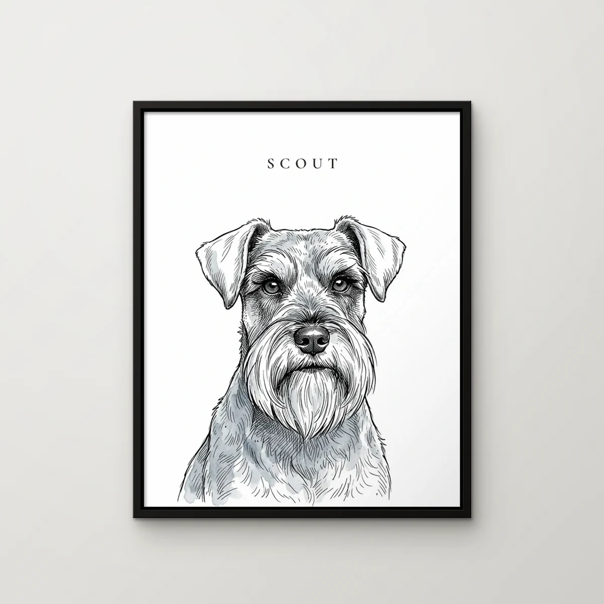 Scout the miniature schnauzer painted in the Quill & Ink style