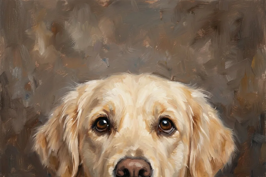 Biscuit the golden retriever, painted in the Loyalty style