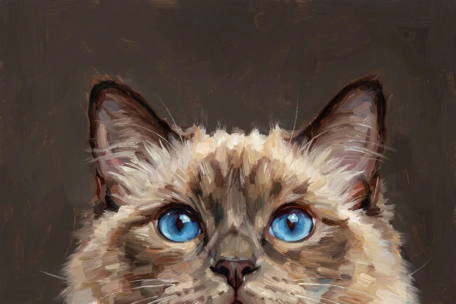Mochi the ragdoll, painted in the Loyalty style