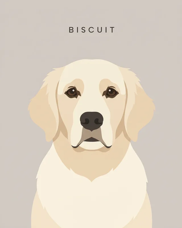 Biscuit the golden retriever, painted in the Minimalist style
