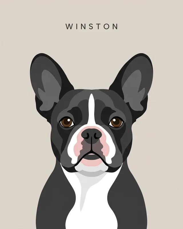 Winston the french bulldog, painted in the Minimalist style