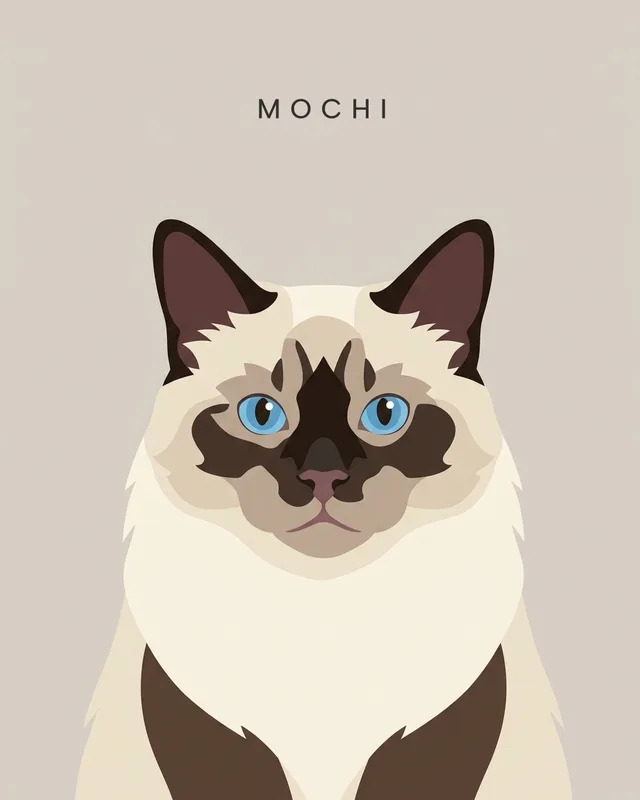 Mochi the ragdoll, painted in the Minimalist style