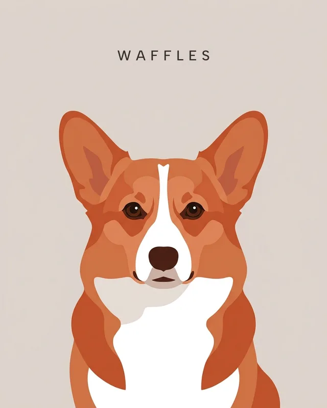 Waffles the pembroke welsh corgi, painted in the Minimalist style