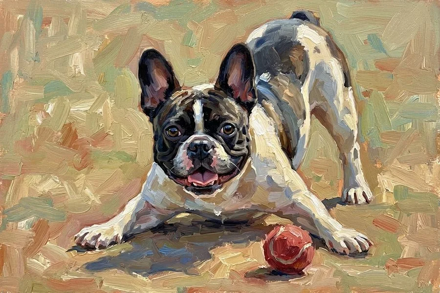 Winston the french bulldog, painted in the Play style