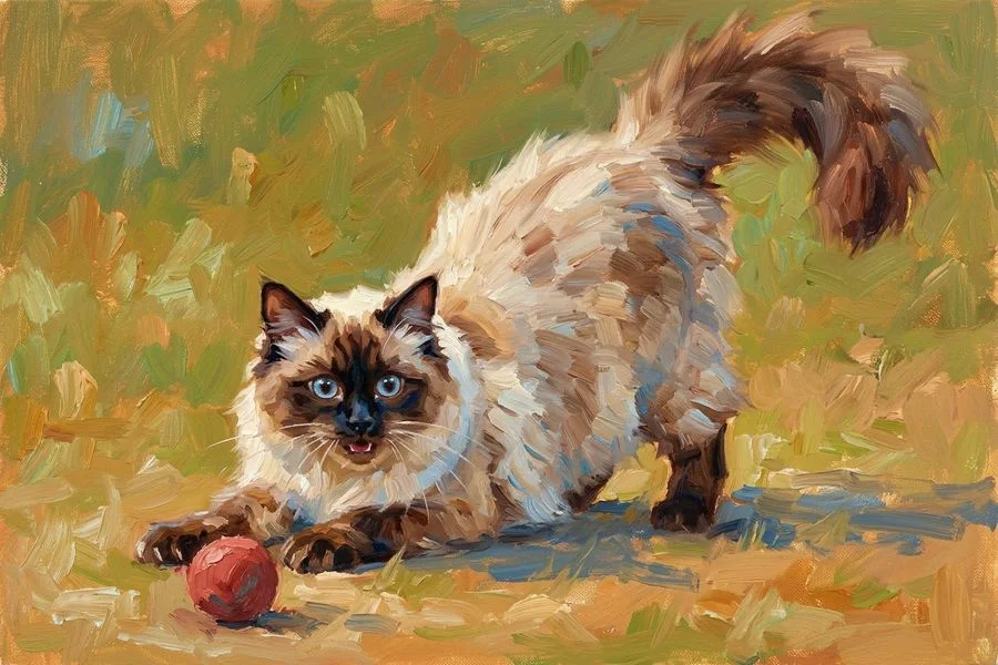 Mochi the ragdoll, painted in the Play style