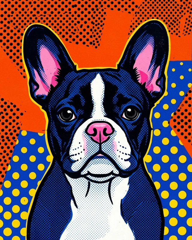 Winston the french bulldog, painted in the Pop style