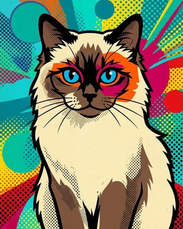 Mochi the ragdoll, painted in the Pop style