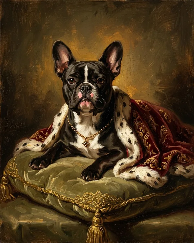 Winston the french bulldog, painted in the 18th Century Royalty style