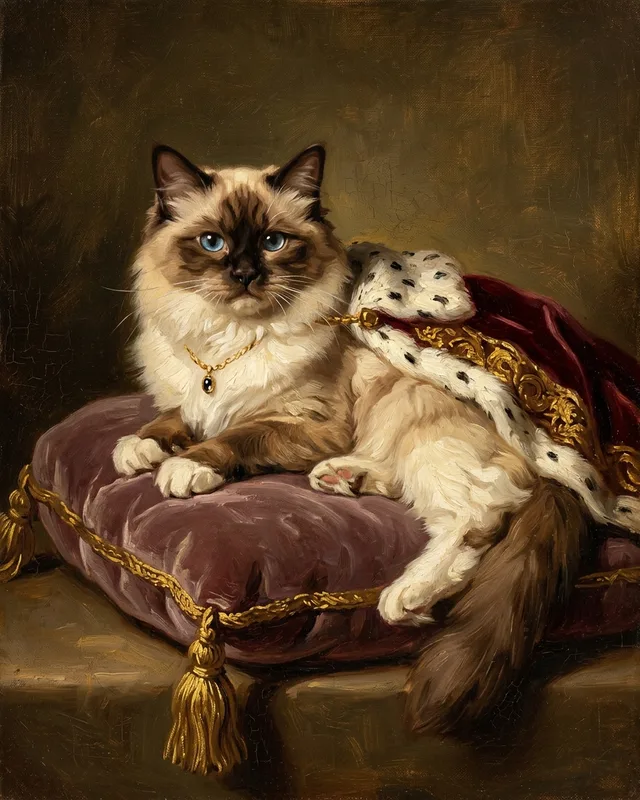 Mochi the ragdoll, painted in the 18th Century Royalty style