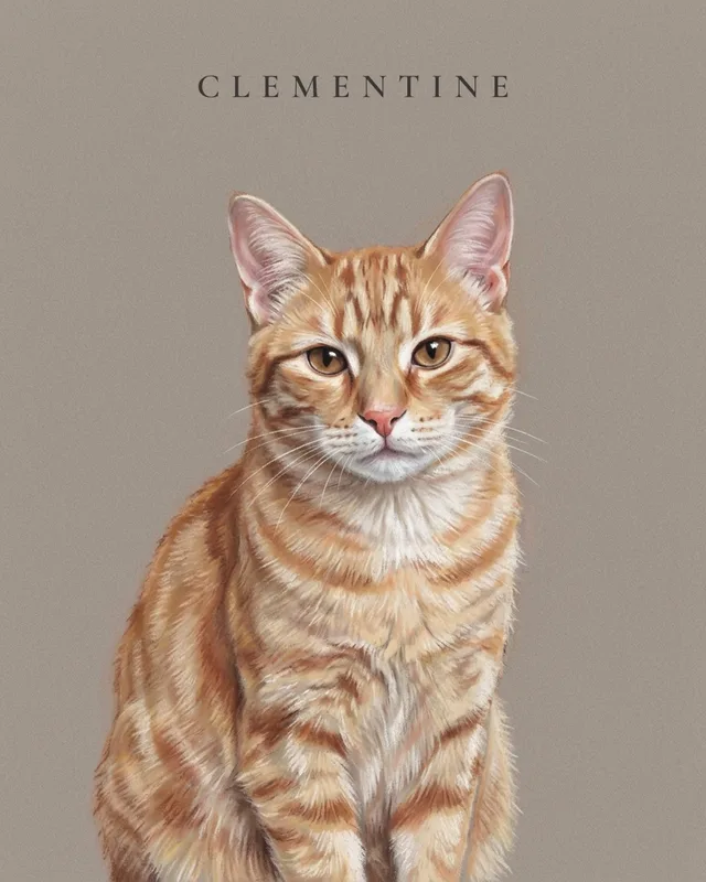 Clementine the orange tabby, painted in the Pastel Study style