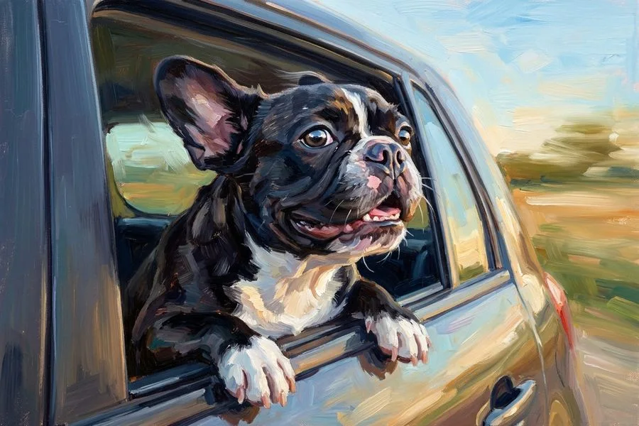 Winston the french bulldog, painted in the The Long Ride style