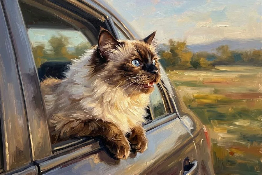 Mochi the ragdoll, painted in the The Long Ride style