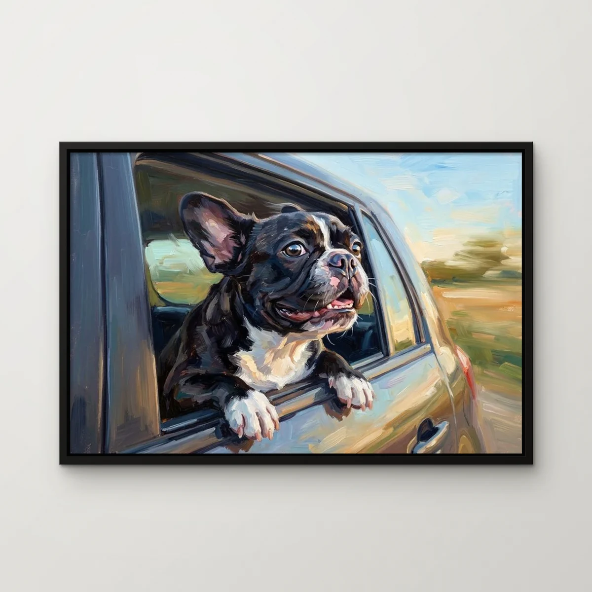 Winston the french bulldog painted in the The Long Ride style
