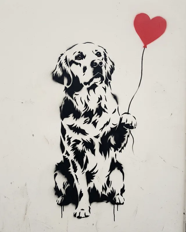 Biscuit the golden retriever, painted in the The Stencil style