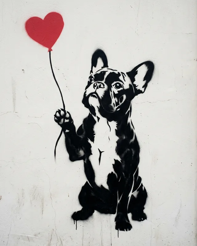 Winston the french bulldog, painted in the The Stencil style