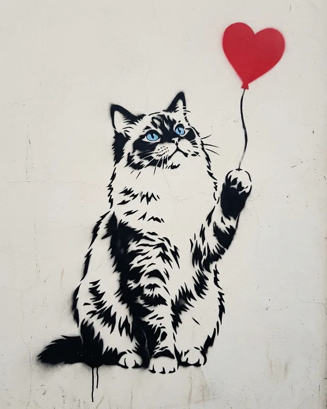 Mochi the ragdoll, painted in the The Stencil style