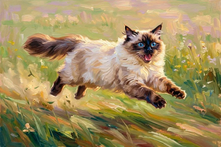 Mochi the ragdoll, painted in the The Zoomies style