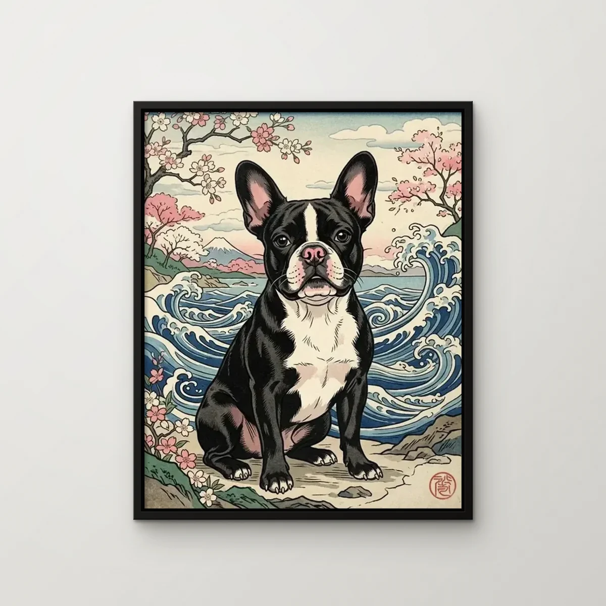 Winston the french bulldog painted in the Ukiyo-e style